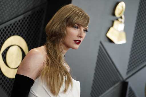 Taylor Swift arrives at the 66th annual Grammy Awards on Sunday, February 4, 2024, in Los Angeles