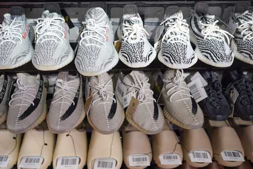 Yeezy shoes made by Adidas are displayed at Laced Up, a sneaker resale store, in Paramus, N