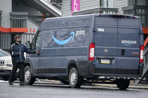 An Amazon Prime driver makes a delivery in Pittsburgh on Monday, January 23, 2023