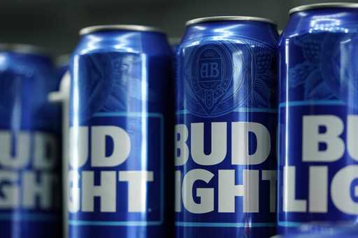 Cans of Bud Light beer are seen before a major league baseball game on April 25, 2023, in Philadelp…