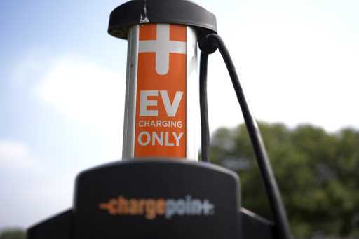 An EV charging station is seen Thursday, May 9, 2024, in San Antonio