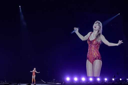 Taylor Swift performs at the Paris Le Defense Arena as a part of her Eras Tour concert in Paris, Th…