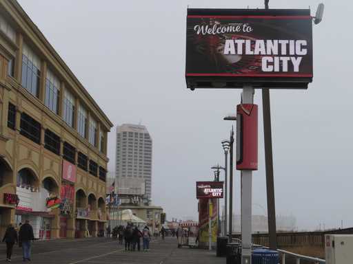 An electronic sign welcomes visitors to the Atlantic City, N
