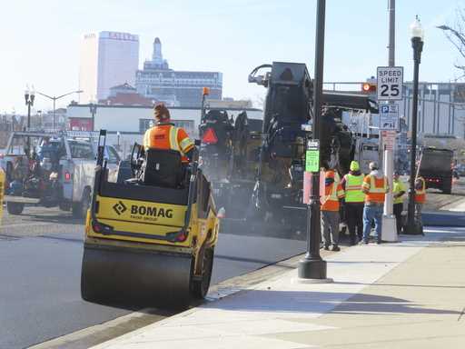 Heavy equipment repaves part of Atlantic Avenue in Atlantic City, N
