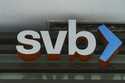 The Silicon Valley Bank logo is seen at an open branch in Pasadena, Calif