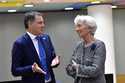 European Central Bank President Christine Lagarde, right, speaks with Belgium's Prime Minister Alex…
