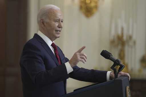 President Joe Biden speaks before signing a $95 billion Ukraine aid package that also includes supp…