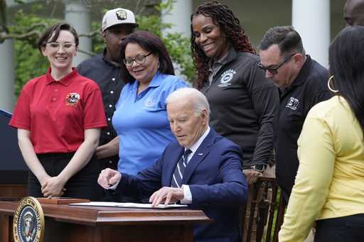 President Joe Biden speaks in the Rose Garden of the White House in Washington, Tuesday, May 14, 20…
