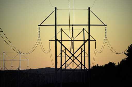 Central Maine Power utility lines are seen on October 6, 2021, in Pownal, Maine