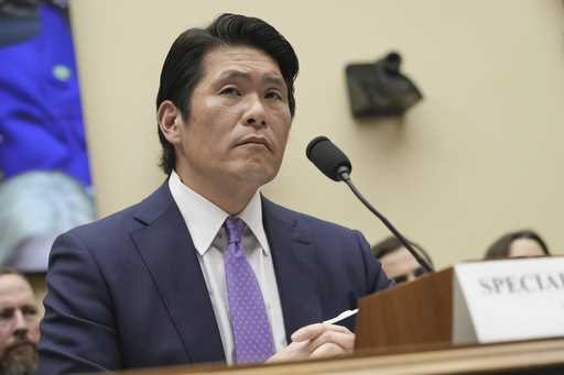 Department of Justice Special Counsel Robert Hur listens during a House Judiciary Committee hearing…