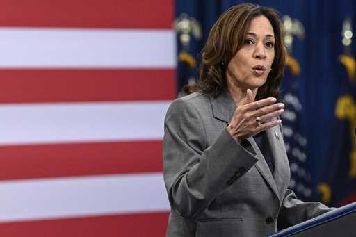 Vice President Kamala Harris delivers a speech on healthcare at an event in Raleigh, N