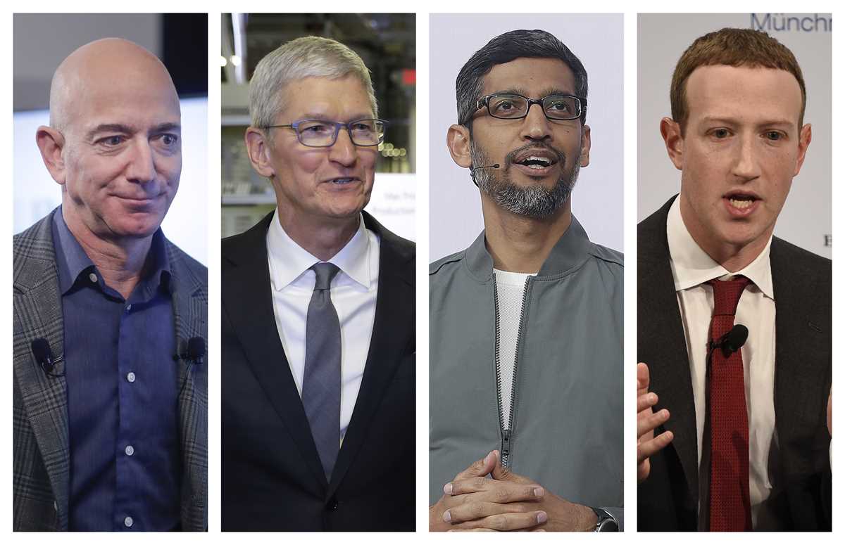 Amazon CEO Jeff Bezos, Apple CEO Tim Cook, Google CEO Sundar Pichai and Facebook CEO Mark Zuckerberg