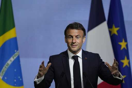 French President Emmanuel Macron speaks during a meeting with the business community at the Sao Pau…
