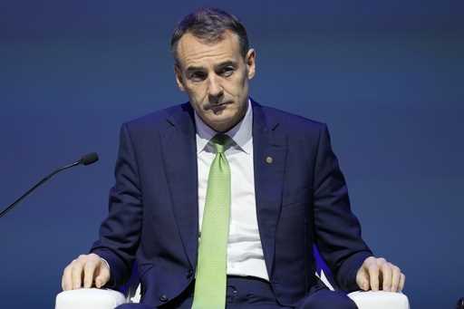 CEO of oil and gas company BP Bernard Looney talks during the Abu Dhabi International Petroleum Exh…