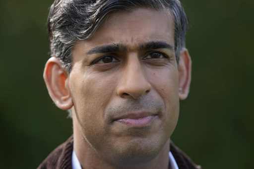 Britain's Prime Minister Rishi Sunak looks on, during a visit to Writtle University College, in Wri…