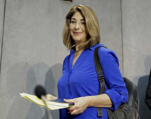Naomi Klein arrives for a news conference at the Vatican on July 1, 2015