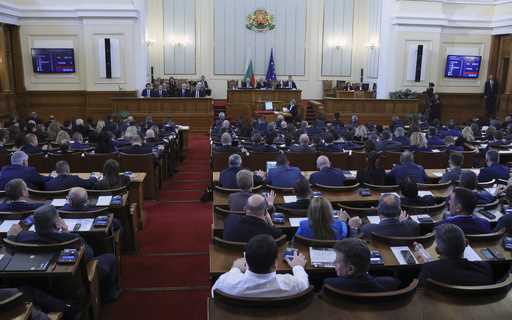 Interior view of the Bulgarian Parliament during a meeting, in Sofia, Bulgaria, Wednesday, December…