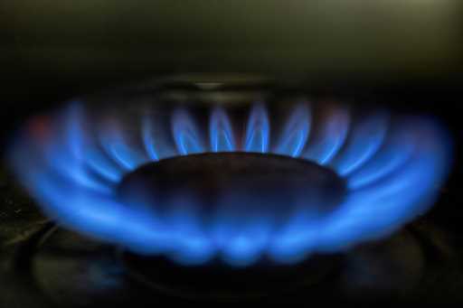 A gas-lit flame burns on a natural gas stove, March 26, 2024, in Los Angeles