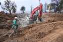 Construction begins on a property damaged by the Palisades Fire in the Pacific Palisades neighborho…