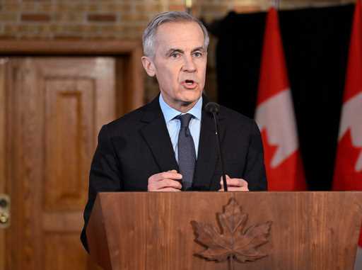 Prime Minister Mark Carney speaks at the beginning of a Cabinet Planning Forum at the Citadelle in …