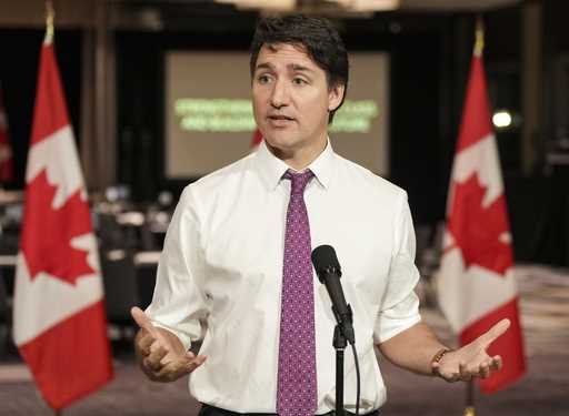 Canadian Prime Minister Justin Trudeau speaks to the media during the federal Cabinet retreat, Tues…