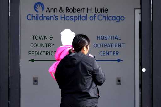 Lurie Children's Hospital sign is seen at the hospital as patients walk in, Monday, February 5, 202…