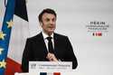 French President Emmanuel Macron gives a speech as he meets the French community, in Beijing, China…
