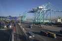 Driverless trucks move shipping containers at an automated port in Tianjin, China, Monday, January …