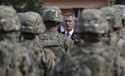 NATO Secretary General Jens Stoltenberg talks to US army soldiers while visiting Prague, Czech Repu…