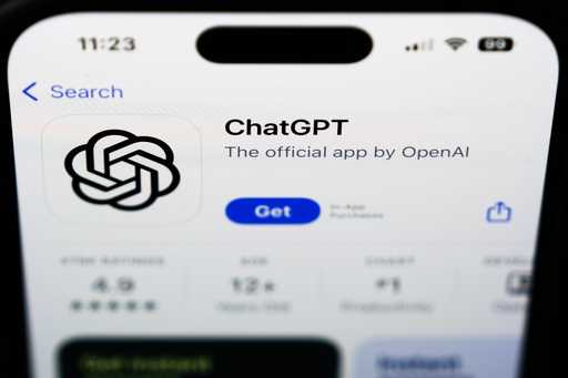 A ChapGPT logo is seen on a smartphone in West Chester, Pa