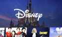 A Disney logo forms part of a menu for the Disney Plus movie and entertainment streaming service on…
