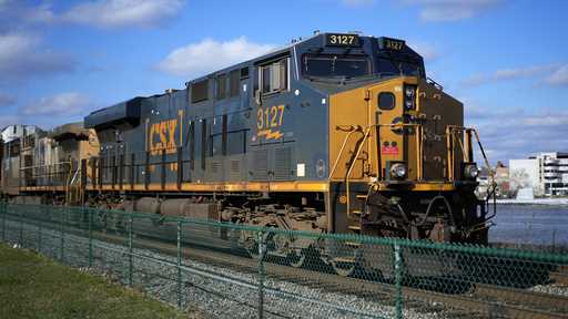 A CSX freight train sits on a siding in downtown Pittsburgh, November 19, 2022