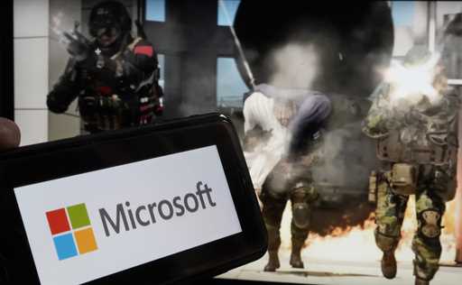 The logo for Microsoft, and a scene from Activision 