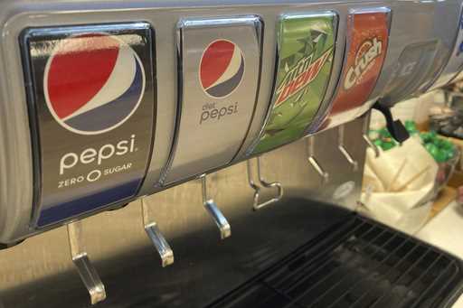 A soda dispenser machine featuring Pepsi products is shown, Monday, March 27, 2022, in Miami Garden…