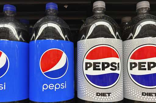 Plastic bottles of Pepsi are displayed at a grocery store in New York on November 15, 2023