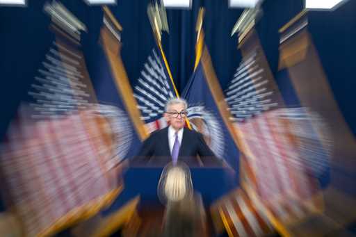 File - In this photo made with a slow shutter speed, Federal Reserve Board Chair Jerome Powell spea…