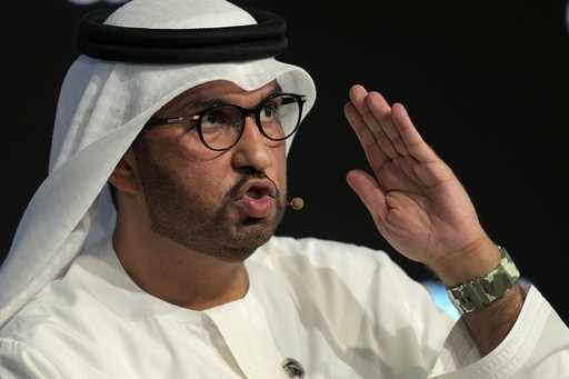 Sultan Al Jaber, COP28 President-Designate and UAE's Special Envoy for Climate Change, talks during…
