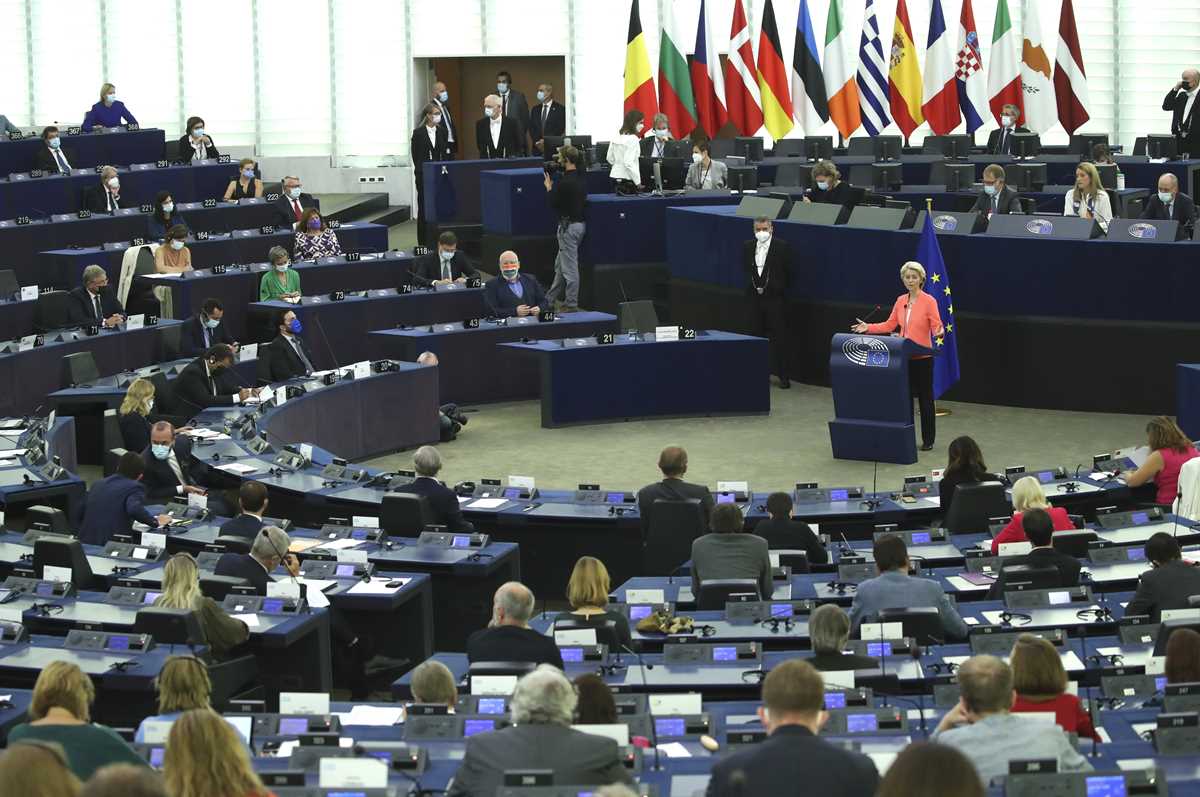EU Commission President von der Leyen speaks at European Parliament in Strasbourg