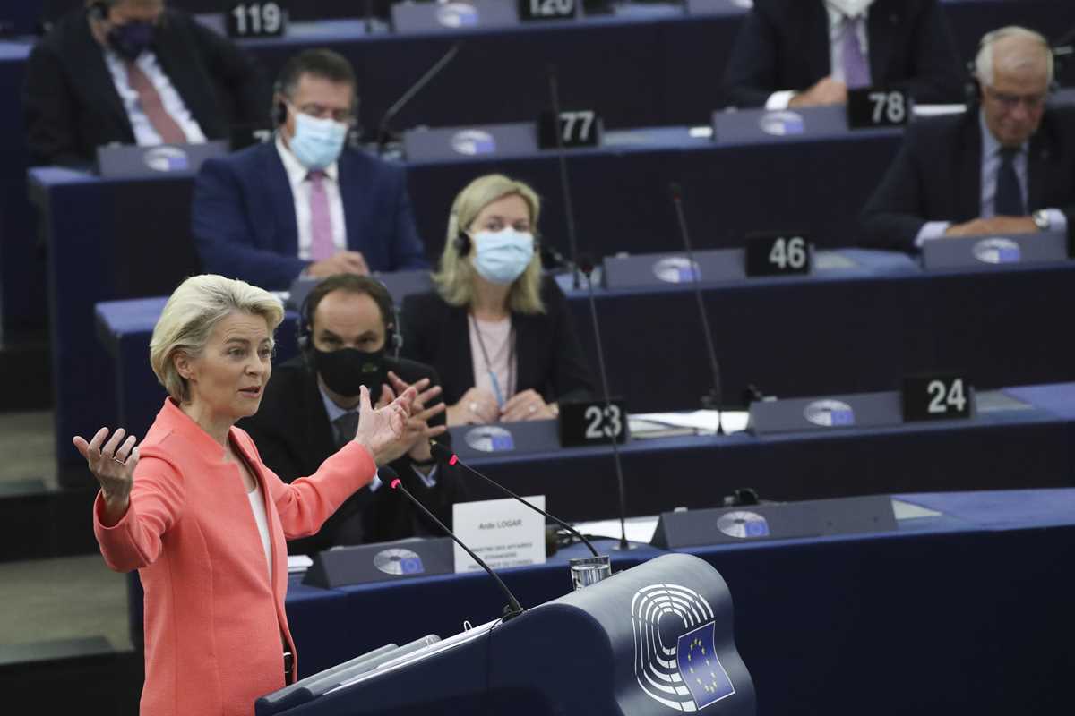 EU Commission President von der Leyen speaks at European Parliament in Strasbourg