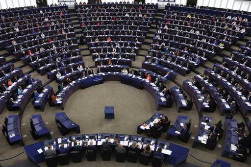 Parliament members attend a session at the European Parliament, Tuesday, April 23, 2024 in Strasbou…