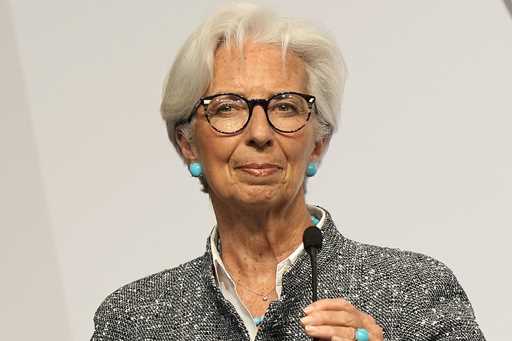 President of the European Central Bank, Christine Lagarde gives the laudatory speech for former Ger…