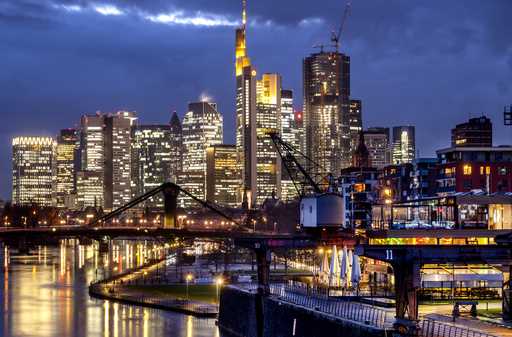 The buildings of the banking district are pictured in Frankfurt, Germany, on February 19, 2024