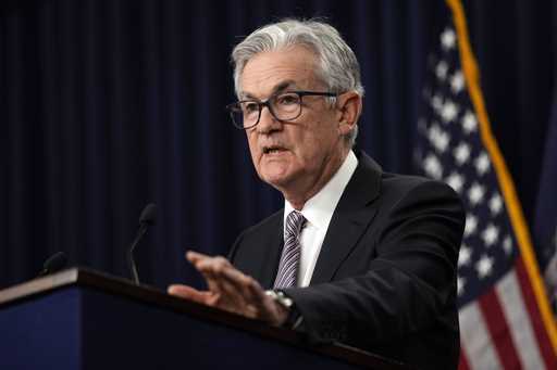 Federal Reserve Chairman Jerome Powell speaks during a news conference in Washington, Wednesday, Ma…