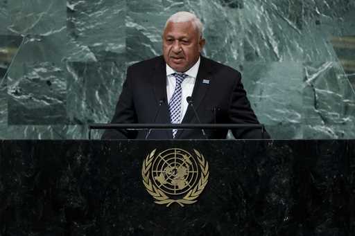 The then Prime Minister of Fiji Josaia Voreqe Bainimarama addresses the 77th session of the United …