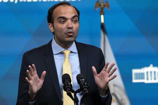 Consumer Financial Protection Bureau Director Rohit Chopra speaks from the South Court Auditorium o…