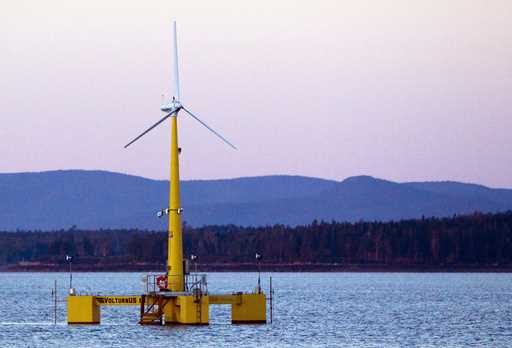 The University of Maine's first prototype of an offshore wind turbine is seen in this Sept