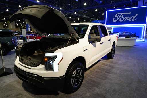 The Ford F-150 Lightning displayed at the Philadelphia Auto Show, Friday, January 27, 2023, in Phil…