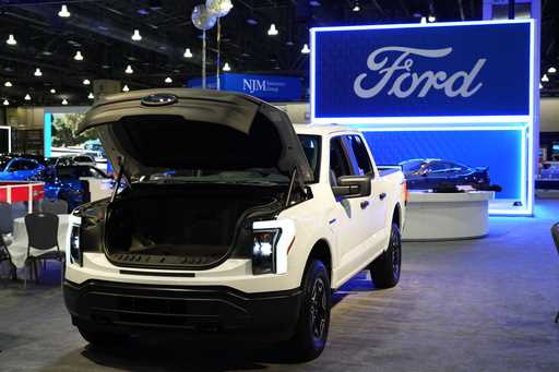 The Ford F-150 Lightning displayed at the Philadelphia Auto Show, January 27, 2023, in Philadelphia…
