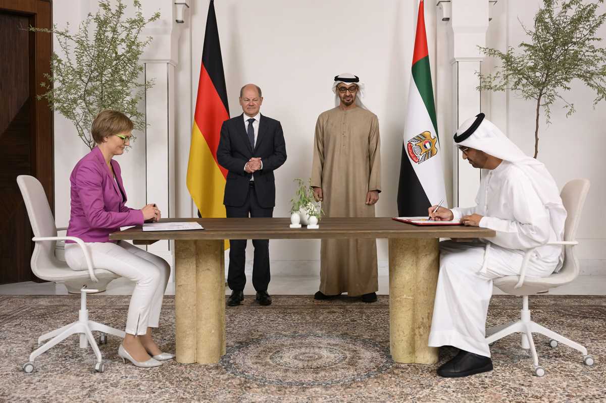 Mohamed bin Zayed Al Nahyan, Olaf Scholz, Sultan bin Ahmed Al Jaber, Franziska Brantner