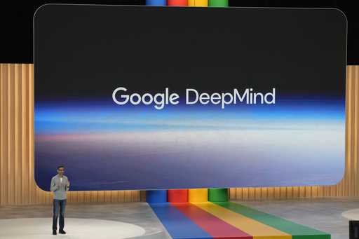 Alphabet CEO Sundar Pichai speaks about Google DeepMind at a Google I/O event in Mountain View, Cal…